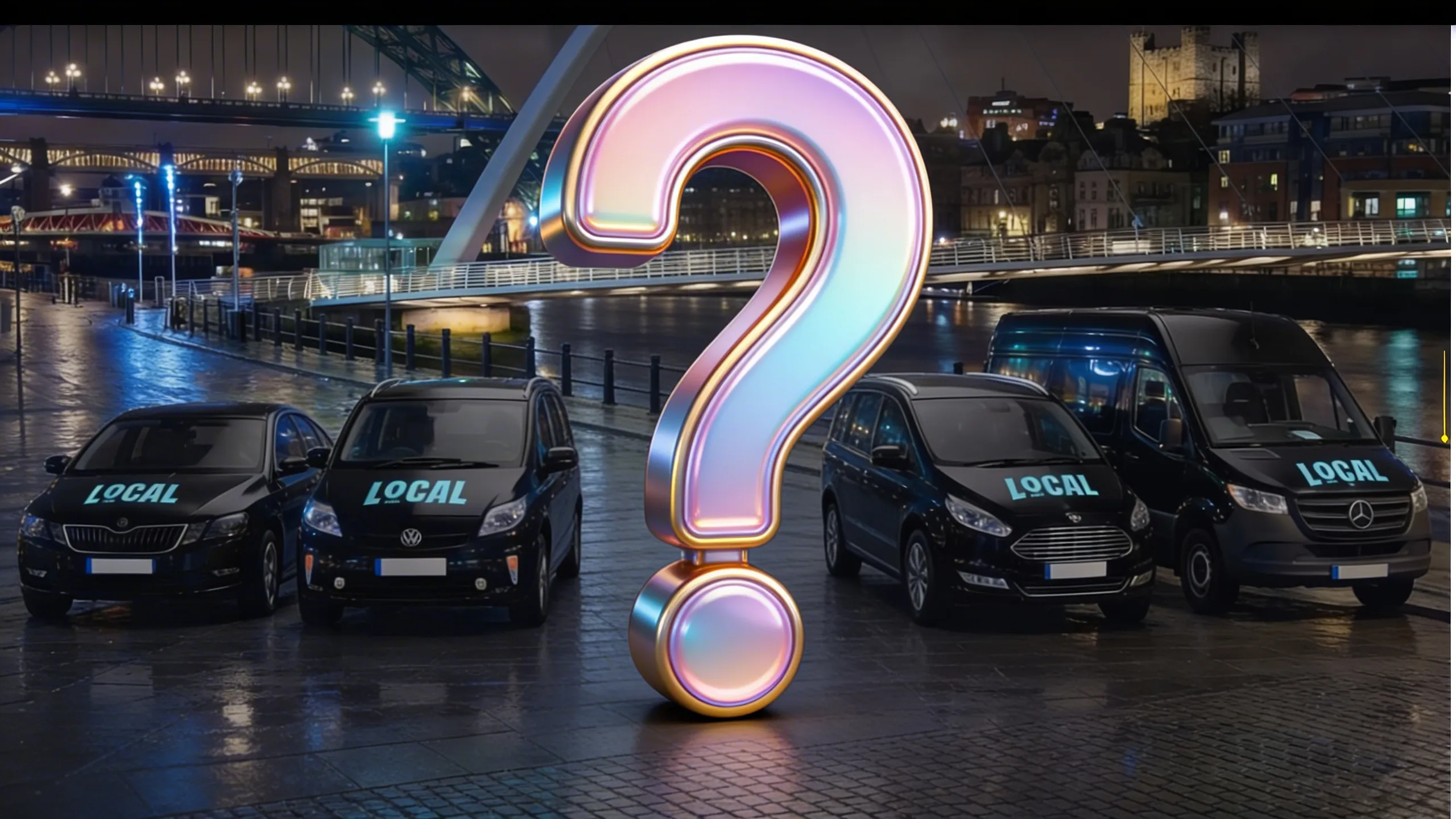 Local Taxis fleet with question mark — your taxi questions answered